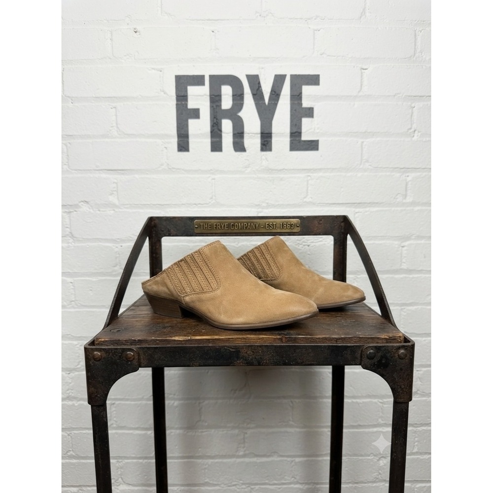 Frye Womens Tan Suede Leather Pointed Toe Slip On Mule Booties Low Block Heel